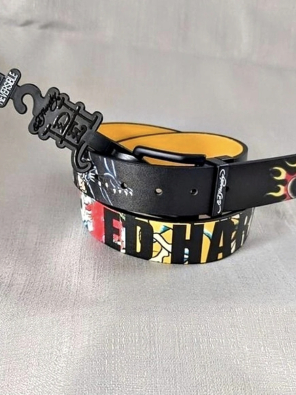 Ed Hardy  Reversible Graphic Tatoo Print Belt Mens  Size 36 NEW!